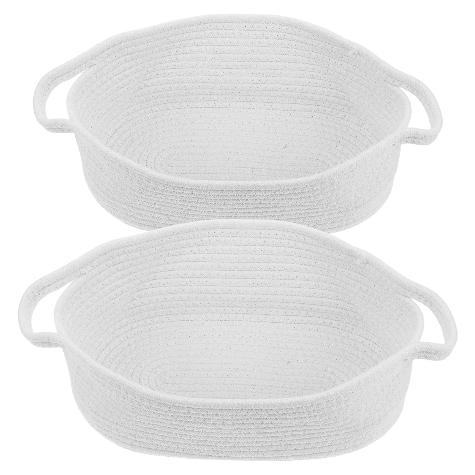 

2pcs Cotton Storage Baskets Small Woven Handles White Medium Baskets Clothes Toys Cotton Rope Storage Basket Home