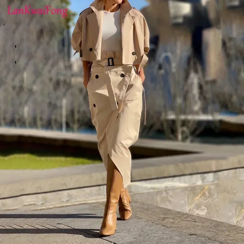 LKF Streetwear Cargo Women's Set Long Sleeve Jacket and Wrap High Split Skirts Suit 2023 Two 2 Piece Sets Outfits Tracksuit