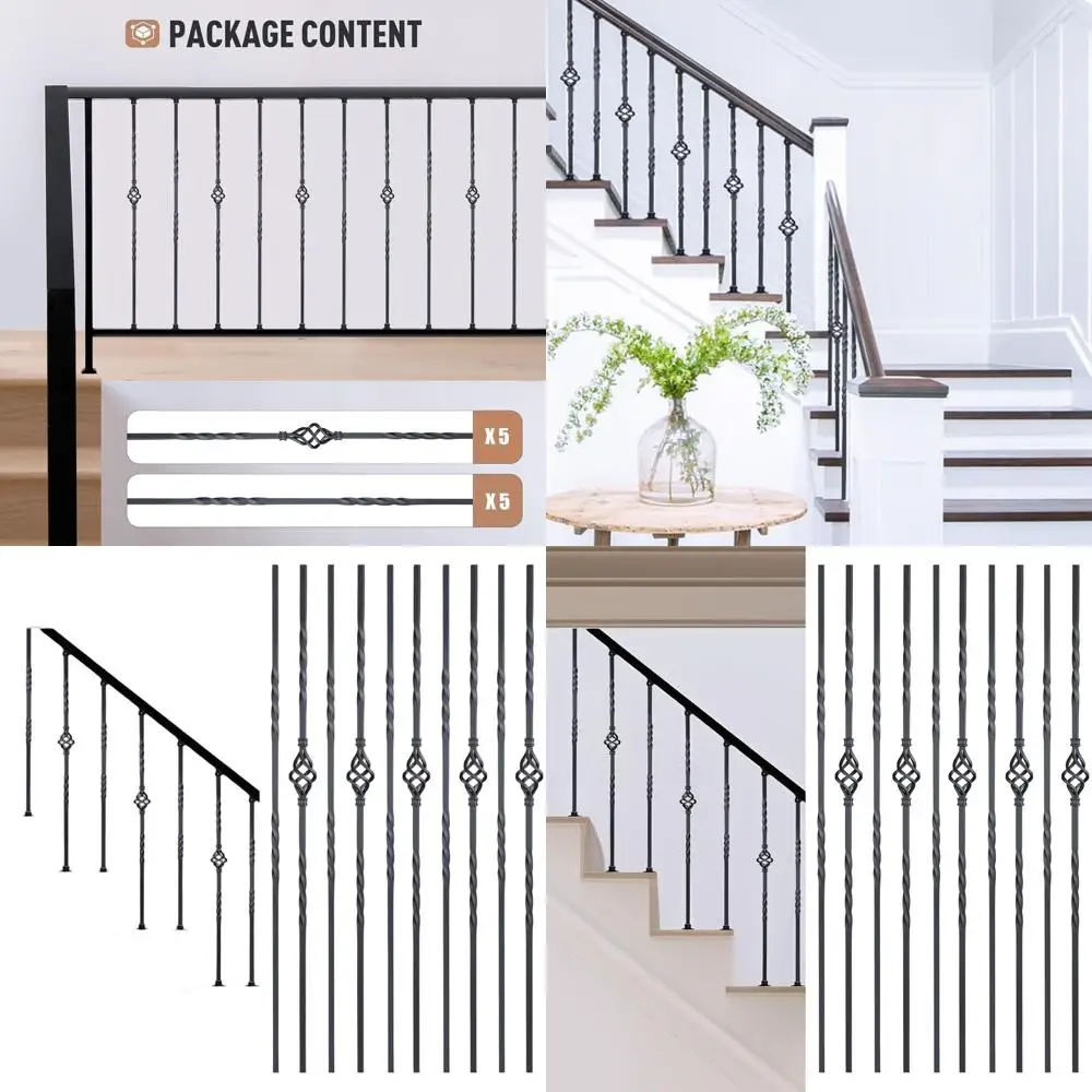 

10-Pack Staircase Balusters, 0.5 x 43.8, Hollow Single and Double Basket Design for Indoor Stairways