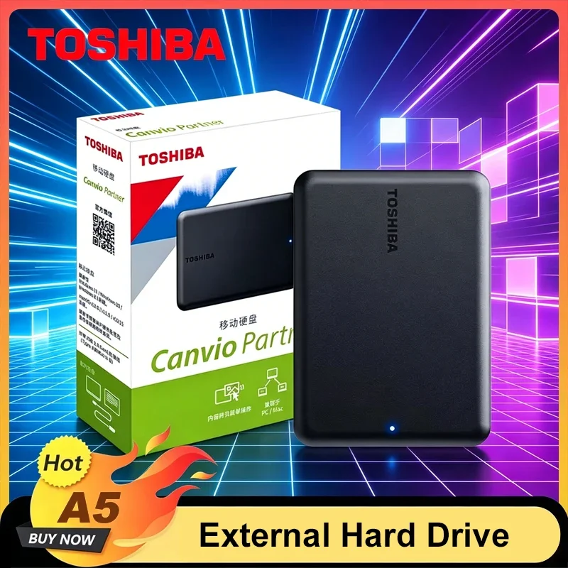 Toshiba A5 Series Small Black Portable Hard Drive High-Speed USB 3.2 Gen1 500GB/1TB/2TB/4TB Compatible With Mac