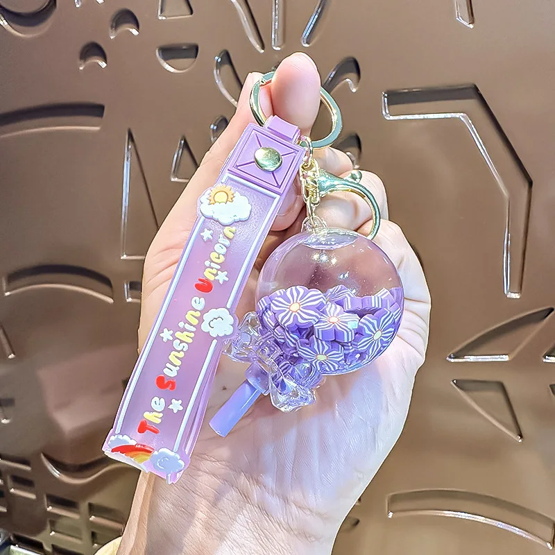Quicksand Bottle Keychain Pendant Exquisite Women's Key Chain Small Flower Crystal Accessory Cute Backpack Charm