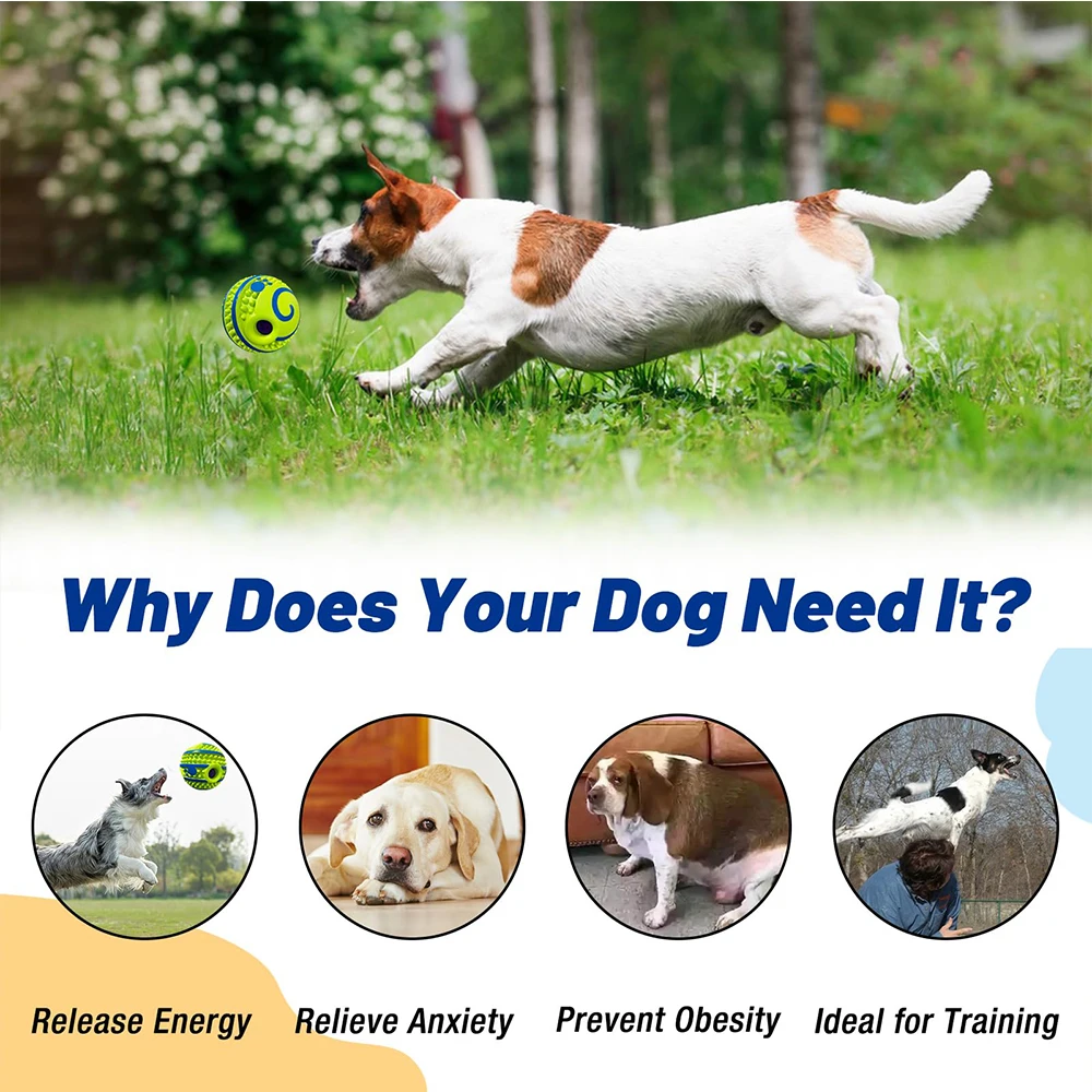 Wobble Wag Giggle Ball für Hunde - Kauspielzeug mit Stacheln und Lachsound, 10cm zur Zahnreinigung und Hüteball-Training – Detail 3