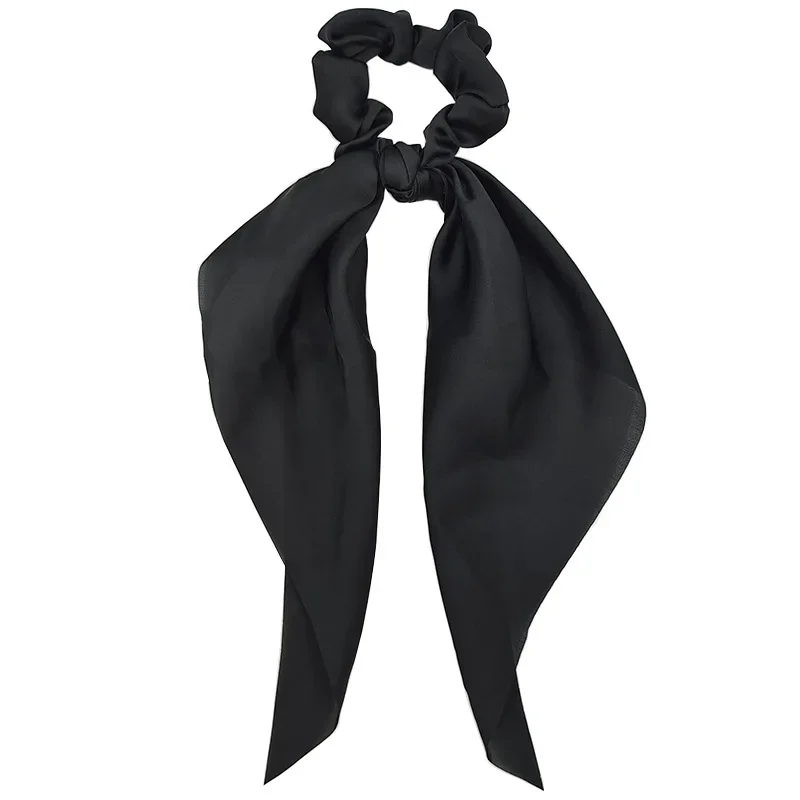 Monocromático Bow Satin Scrunchies para mulheres e meninas, faixas elásticas de cabelo, lenço de rabo de cavalo de fita longa, laço