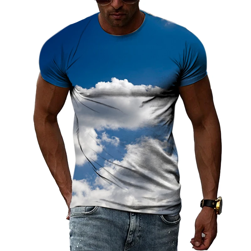 Summer Personality Trend New Men\'s T-shirt Nature Beauty Print Men\'s Street Fashion Harajuku Loose And Comfortable Plus Size Top