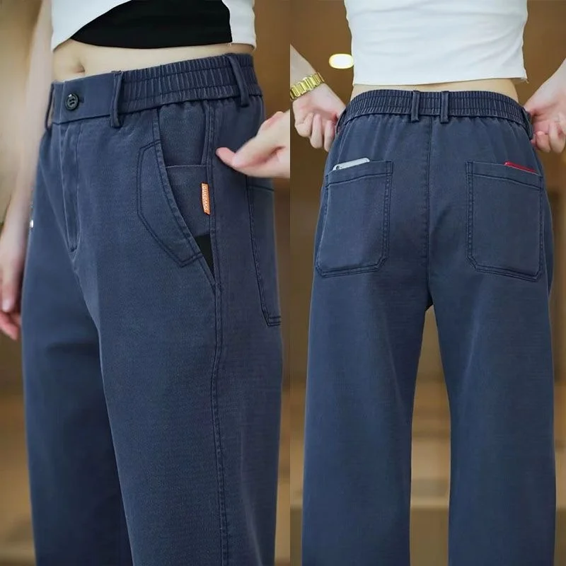 Fall Anti-Wrinkle Thi Straight Leg Jeans Men's Casual Loose Long Trousers Trendy Wide Leg Men's Pants Busin Gentleman Sle