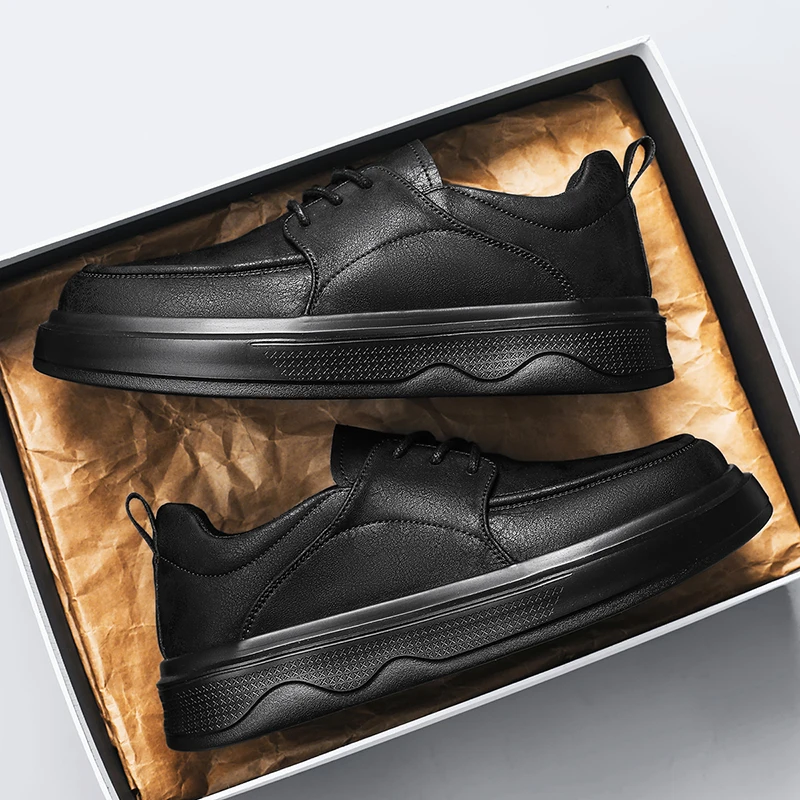 

Мужские повседневные кожаные туфли в британском стиле на шнуровке с толстой подошвой, черные и коричневые