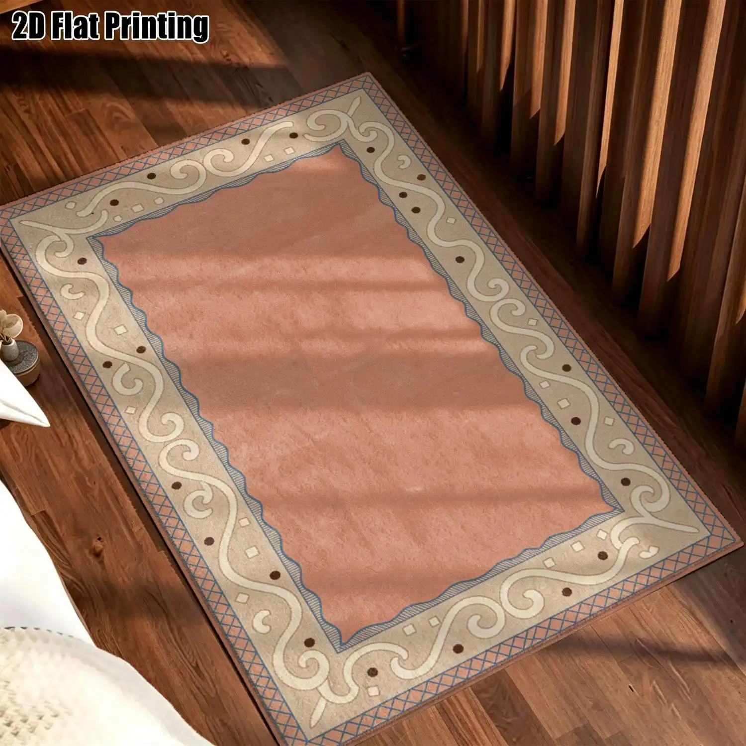 1Pc 2D Printed Pink Geometric Carpet: Vintage, European/Nordic Minimalist Style, Machine Washable, Multi-Size, Suitable for Entrance/Dining Room/Foyer/Bedroom/Living Room as a Decorative Mat