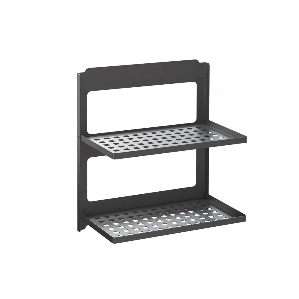 

2-Tier Folding Metal Shelf Wall Mounted, Foldable Drop Down for Laundry Bathroom, Stackable Double Layer Floating Organizer