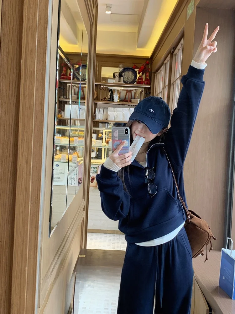 

Зимний повседневный комплект спортивной одежды, женские толстовки, брюки с высокой талией, полиэфирное волокно, застежка-молния, длинная верхняя одежда све, Thiened