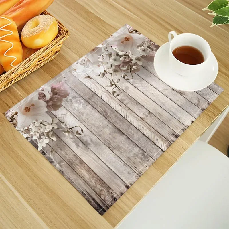 Lily Flower Floral Placemat Linen Fabric Table Mats Family Dinner Tableware Kitchen Table Mat 32X45cm