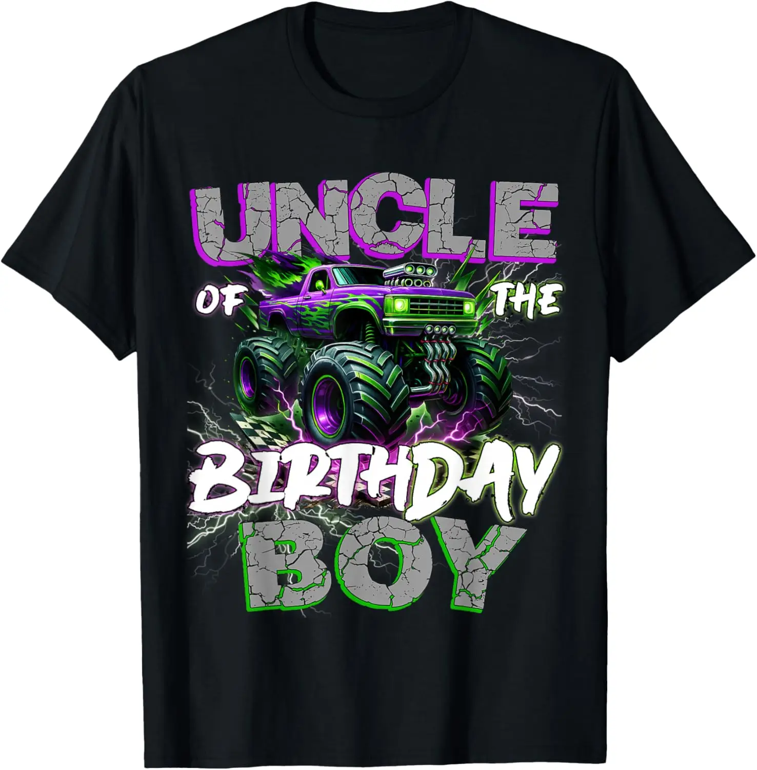 Uncle Of The Birthday Monster Truck Family Matching Party T-Shirt 100% Cotton Trendy Y2K Short-Sleeve Tee-Soft, Quick-Drying,