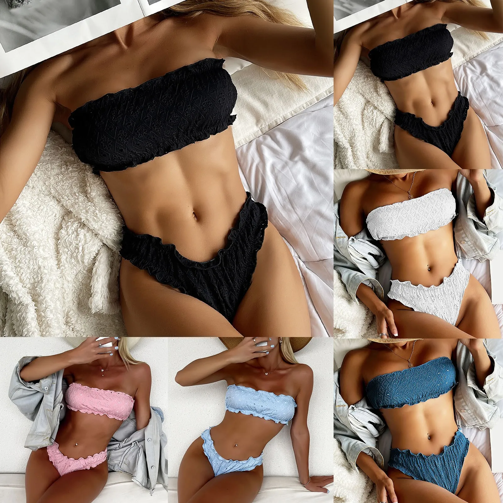 Solid Ruffles Bather Bikinis Sets Separates Swimsuit Women Push Up Y2k Swimwear Luxury Tankini Set Biquini Beach Bathing Suit