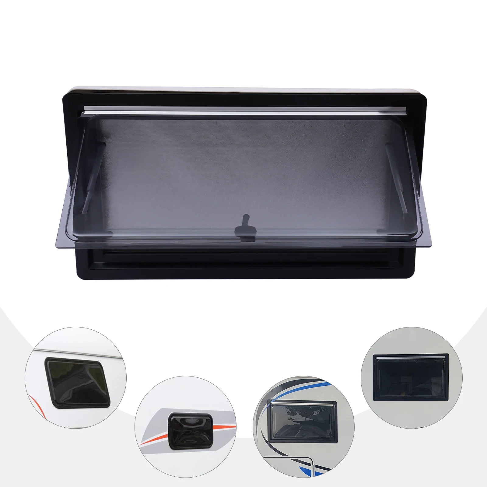 900*500 مللي متر 70 °   نافذة تخييم قافلة RV للتهوية المستقيمة مع شاشة أعمى للمركبات والمنزل المتنقلة والقوافل