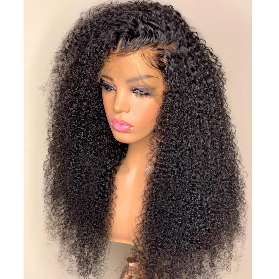 

Soft 26“Long Kinky Curly 180Density Lace Front Wig For Black Women BabyHair Black Glueless Preplucked Heat Resistant Daily Wig