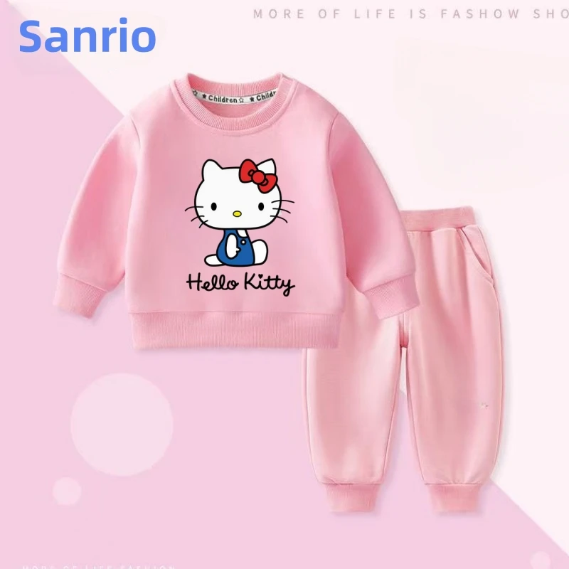

Sanrio, осенний комплект одежды для маленьких девочек, детские толстовки с принтом «Hello Kitty», пуловер, топ и штаны, костюм из 2 предметов, детская одежда