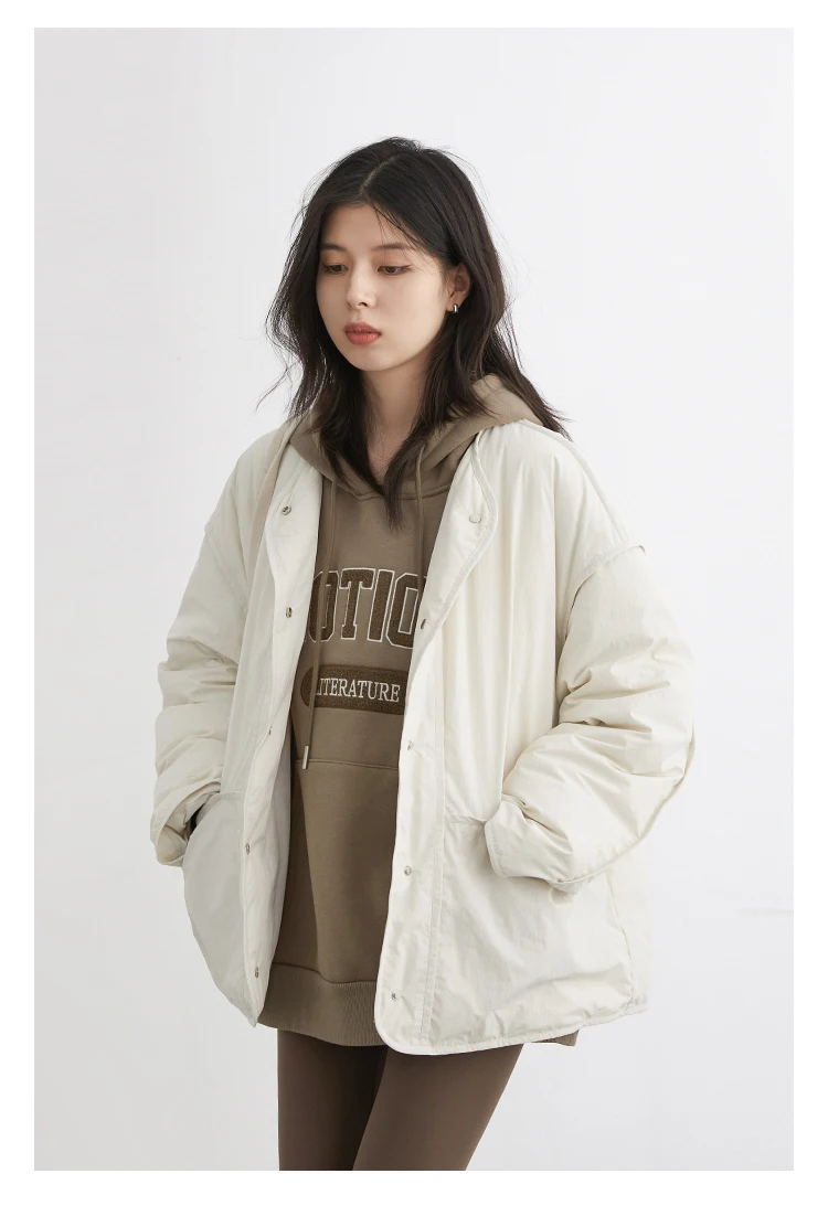 CHIC VEN Women Down Coats Simple Loose Texture Round Neck Down Jacket 90 White Duck Down Jacket Autumn Winter 2025