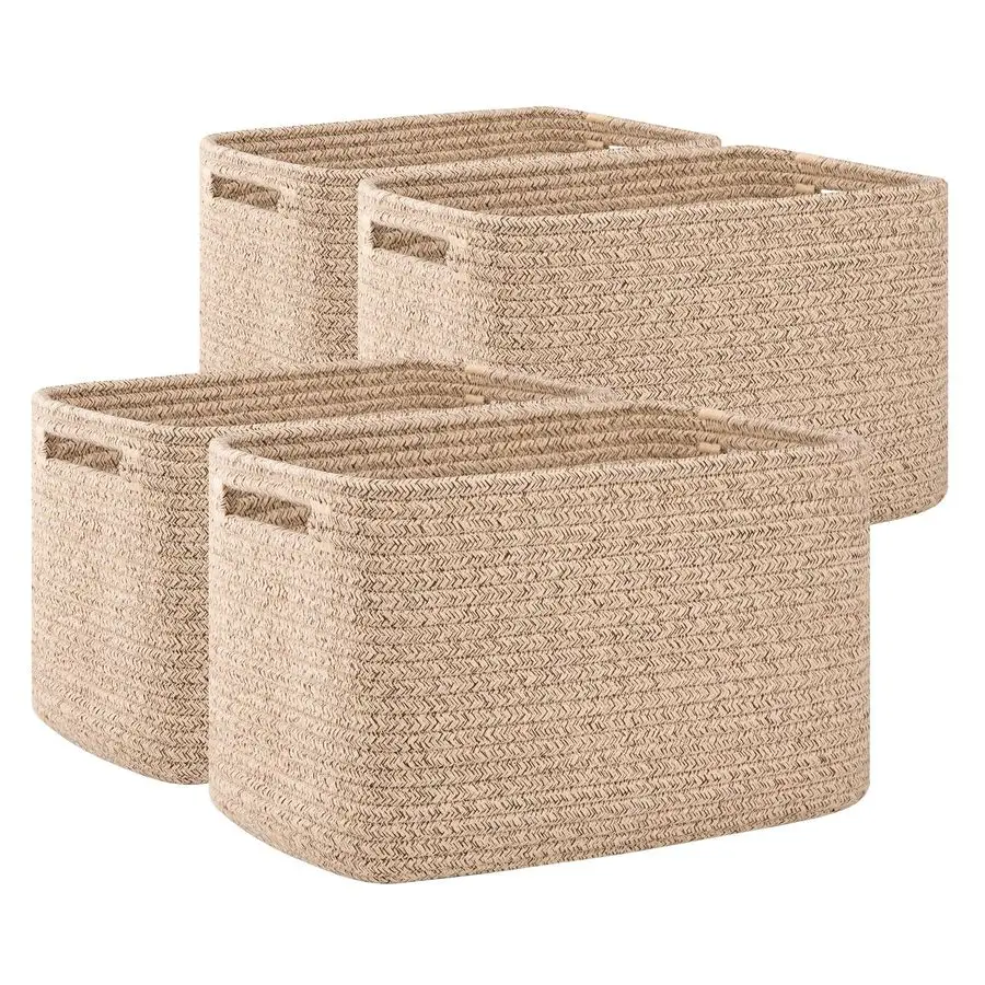 

4 Pack Storage Baskets for Organizing, Cube Storage Bins for Shelves, Rectangle Storage Baskets With Handles, Woven Baskets for