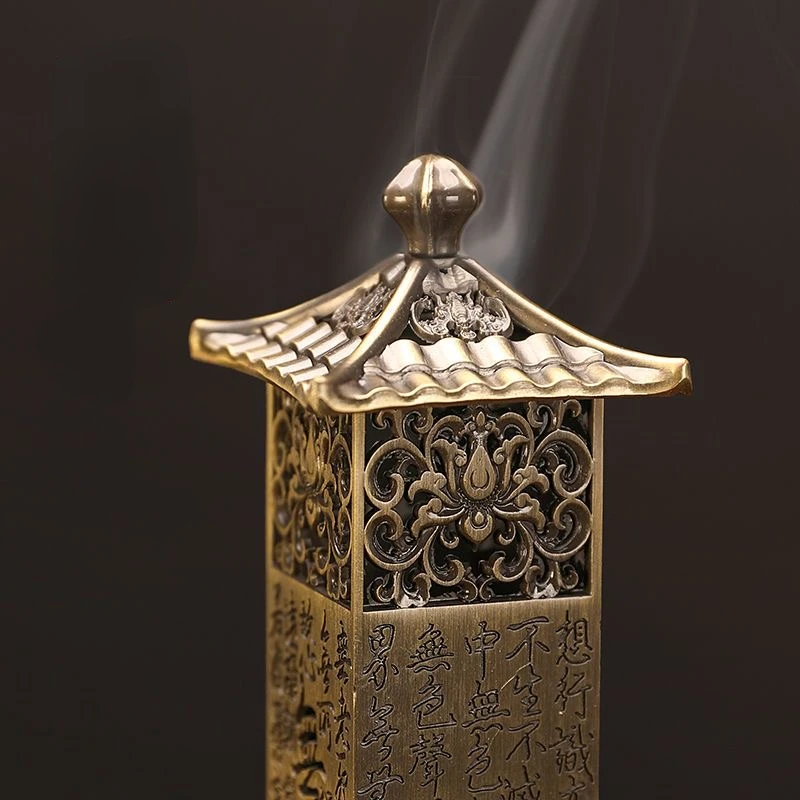 Creative Heart Sutra Column Incense Burner Vertical Alloy Wire Incense Burner Incense Stick Tea Ceremony Ornaments Home Decor