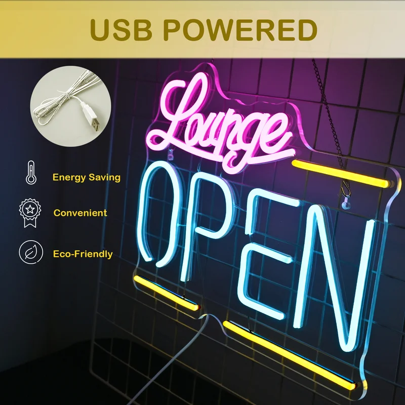 Lounge Open Neon Sign Custom Led For Wall Decor Cool Letter Business Light Up Signs 5/12V USB For Bar Store Hotel Party Decor