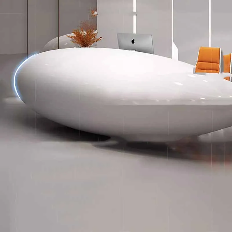 White Curved Reception Counters Long Organizer Oval Long Receptionist Desk Business Classic Theke Rezeption Office Furniture
