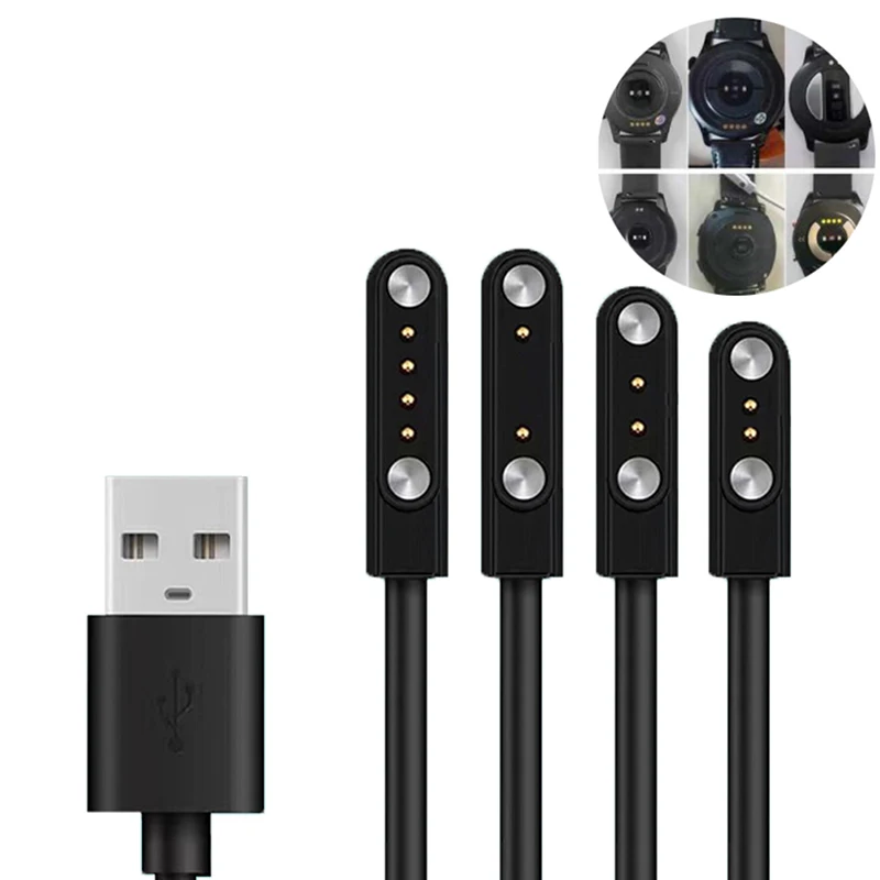 Universal Smart Watch Charger Cord Magnetic Charging Cable 2/4 Pin USB Compatible with 7.62mm 2.54mm 4mm Charging Ports