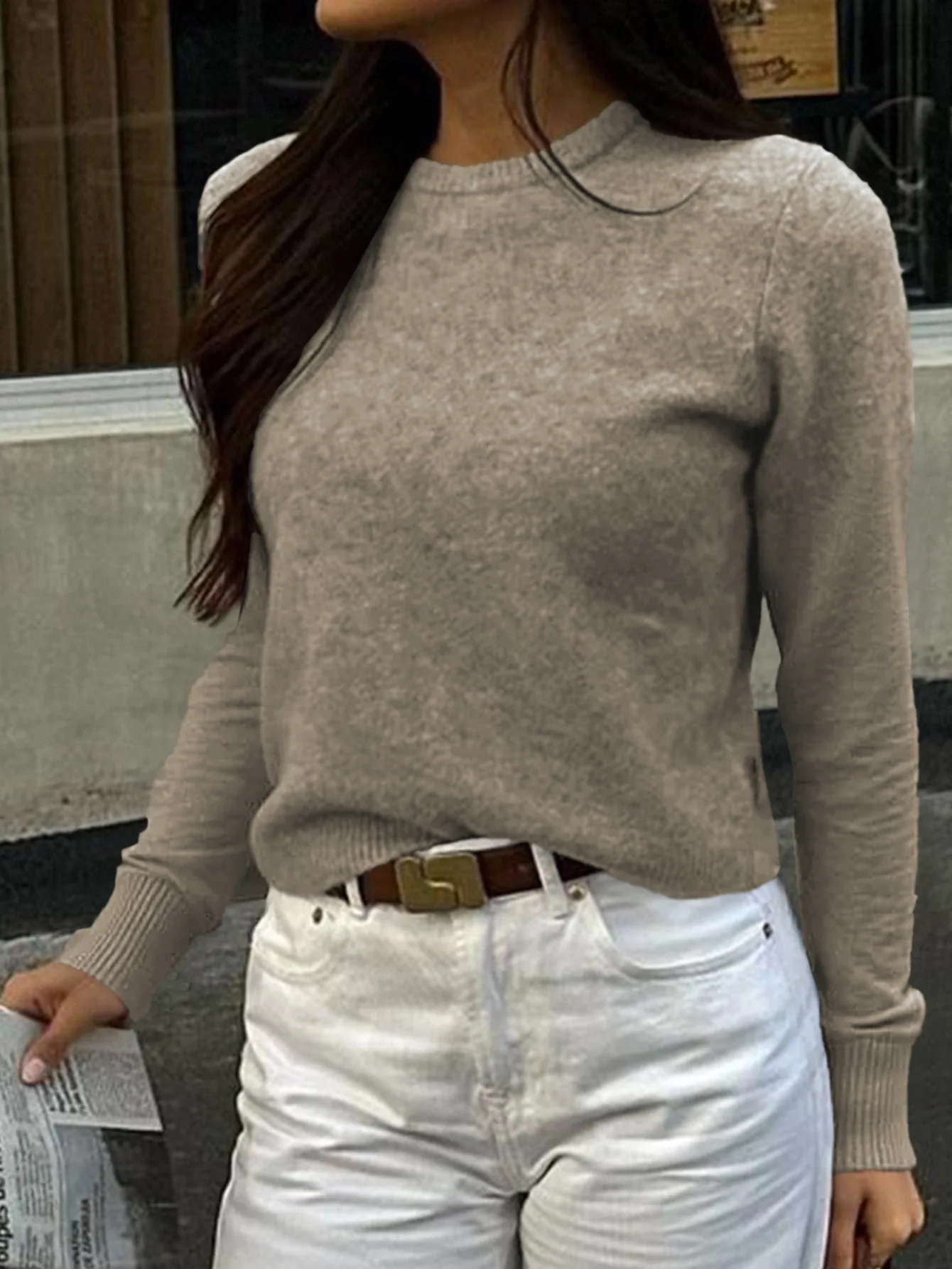 جديد الخريف / الشتاء أزياء عارضة طويلة الأكمام س الرقبة بلون سليم صالح البلوز سترة، 4 ألوان #6