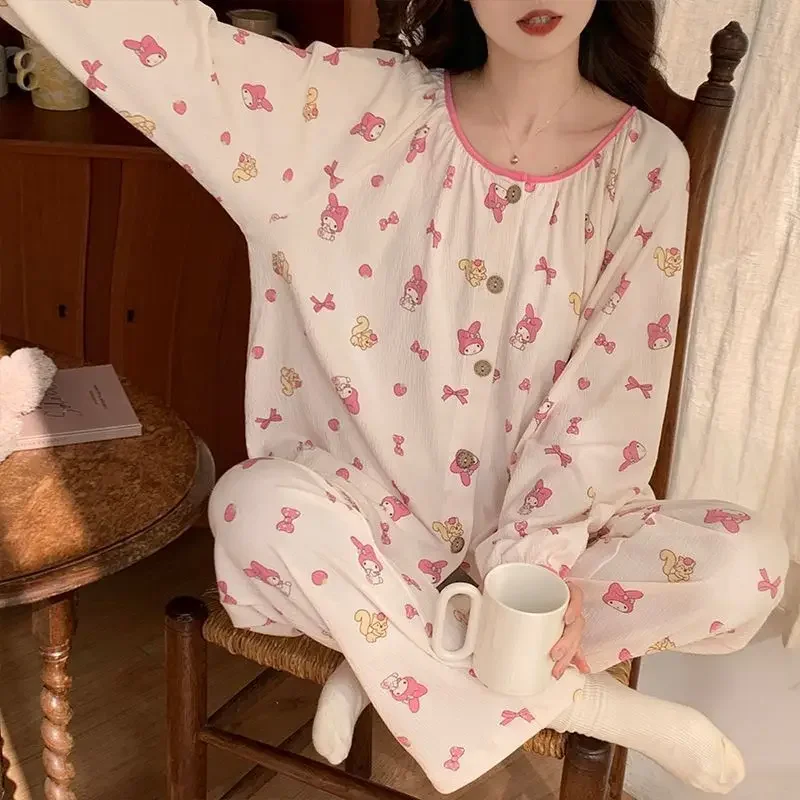 New Sanrio Spring Casual Comfortable Pajamas Set Melody Homewear Sanrio Homewear Cute Cartoon Melody Casual Pajamas