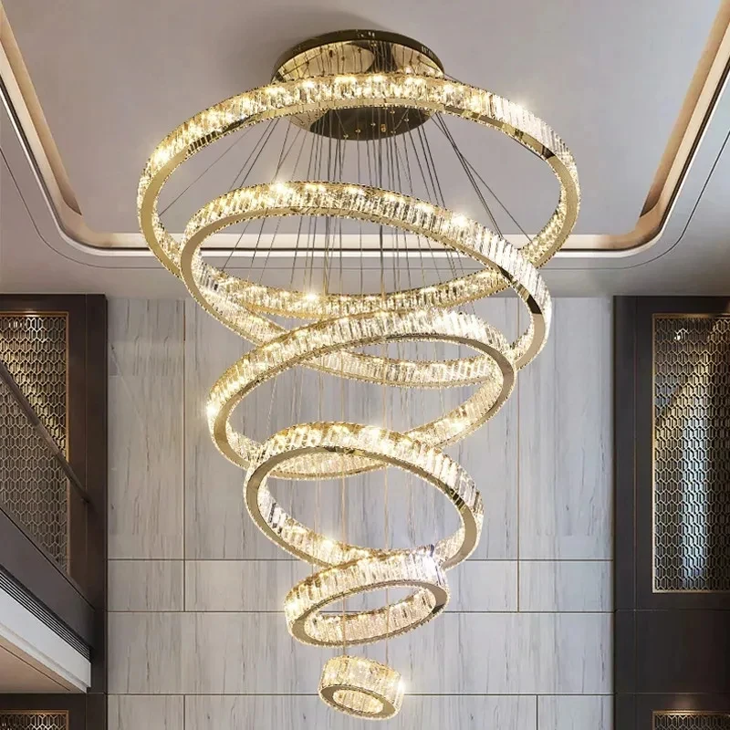 

European Style Modern Crystal LED Chandelier Hanging Living Room Lighting Chandelier Staircase Hall Chandelier Lamps For Room