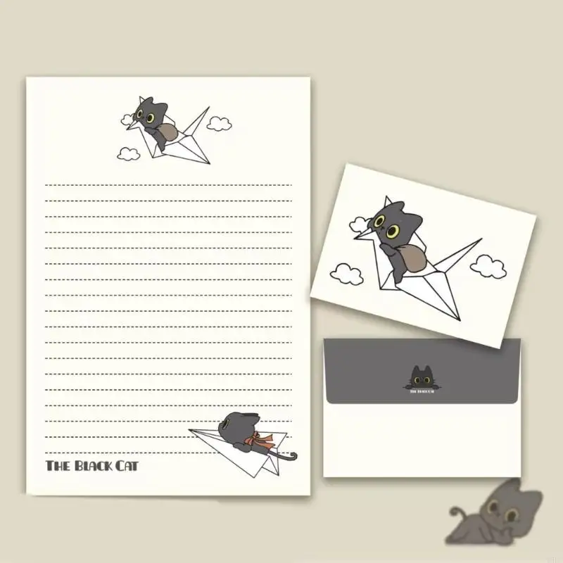 1 Set Little Black Cats Letter Paper with Envelope Set Stationery Paper Set with Envelopes Lovely Writing Paper