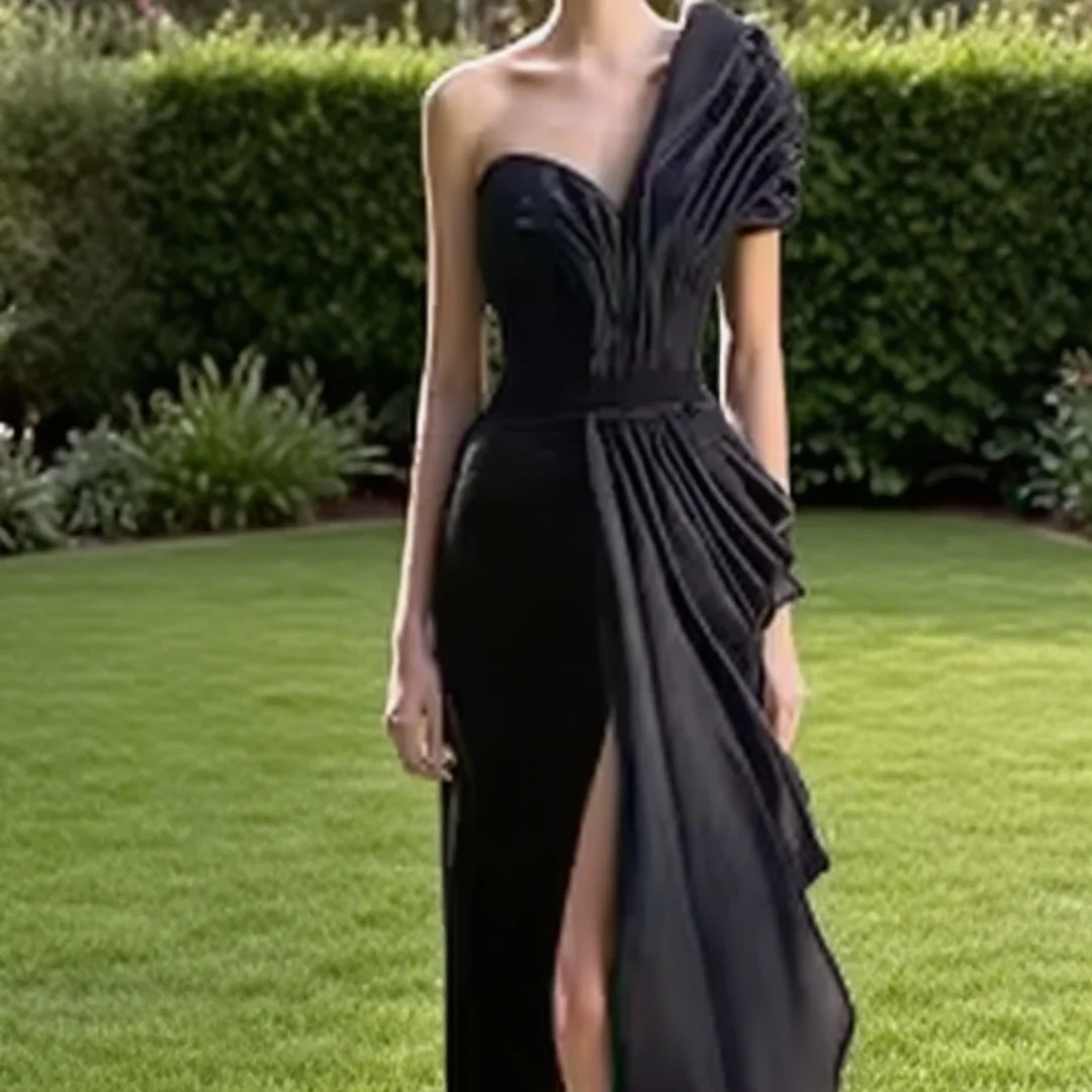 

Customized classic single-shoulder flowing floor-length women's formal evening dress for events