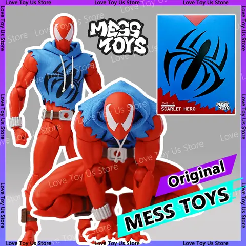 Bonecos de Ação Homem-Aranha em Escala Original, Brinquedo Infantil Mafex ML, Homem-Aranha Escarlate com Colete e Roupa de Moletom, Modelo de Presente