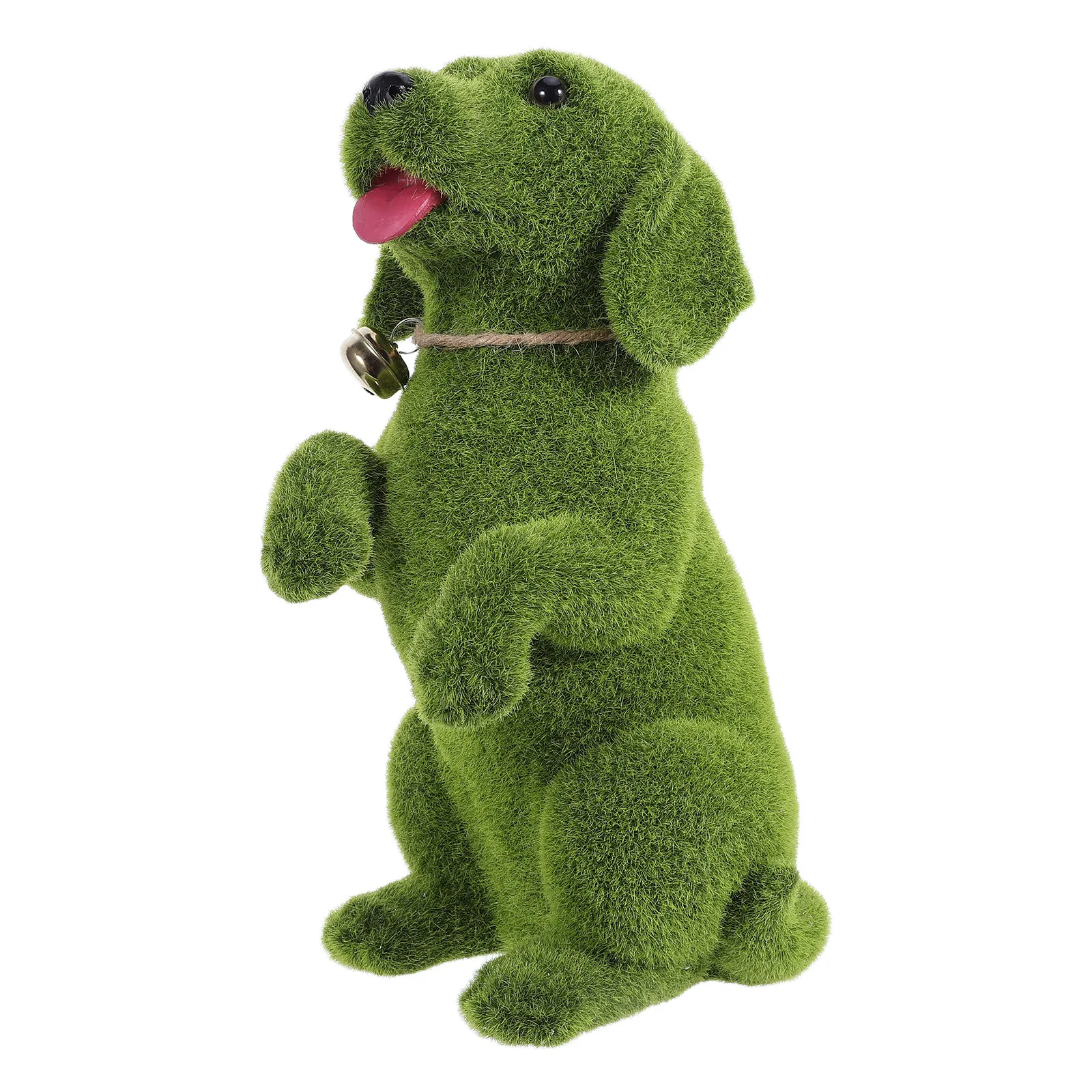 Green Simulation Flocking Puppy Garden Ornament Realistic Standing Dog Sculpture Outdoor Decorative Dog Lawn Statue Patio Flower