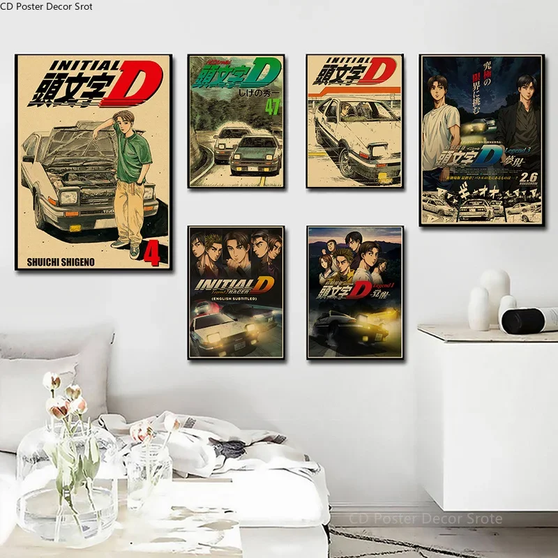 Initial D Anime Poster Japan Manga Kraft Paper Posters DIY Vintage Home Room Bar Cafe Decor Aesthetic Art Wall Painting Picture