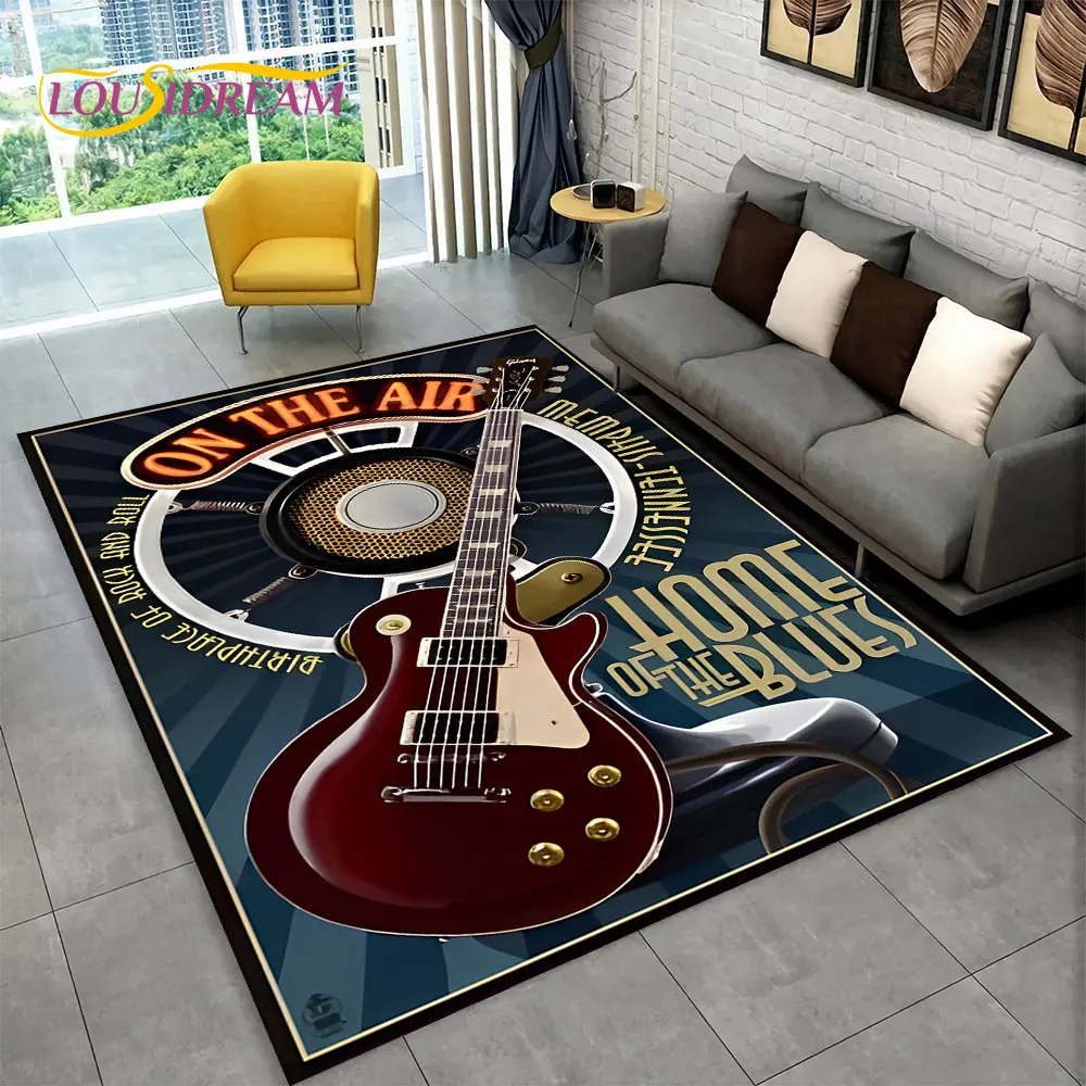 Classical Guitar Electric Guitar Bass Area Rug,Carpet Rug for Living Room Bedroom Sofa Doormat Decor,Kid Game Non-slip Floor Mat