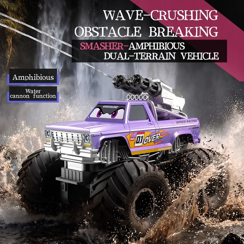 In Stock RC Car SMASHER Amphibious Dual Terrain 4WD Drive Bigfoot Vehicle With Water Cannon Function Waterproof Toy For Kids