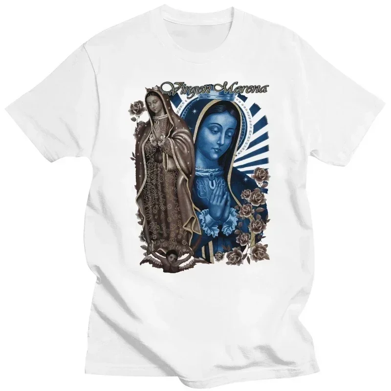 Men Printing Short Sleeve O Neck Virgen Morena Guadalupe Virgin Mary Flower Flowers Rose Pray Quality T Shirts