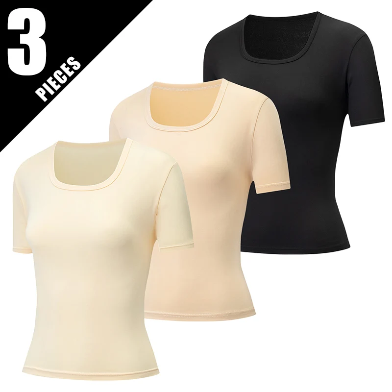 Women's Short-Sleeved Summer V-Neck Solid-Color T-Shirt Versatile Fashionable Sporty Comfortable Breathable Top Home Wear