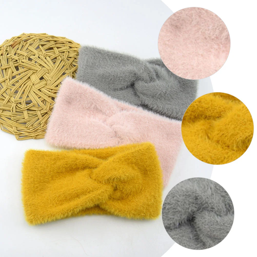 3 Pcs Warm Headband Elegant Wide Cross Stylish Girls Headbands Imitation for Yellow