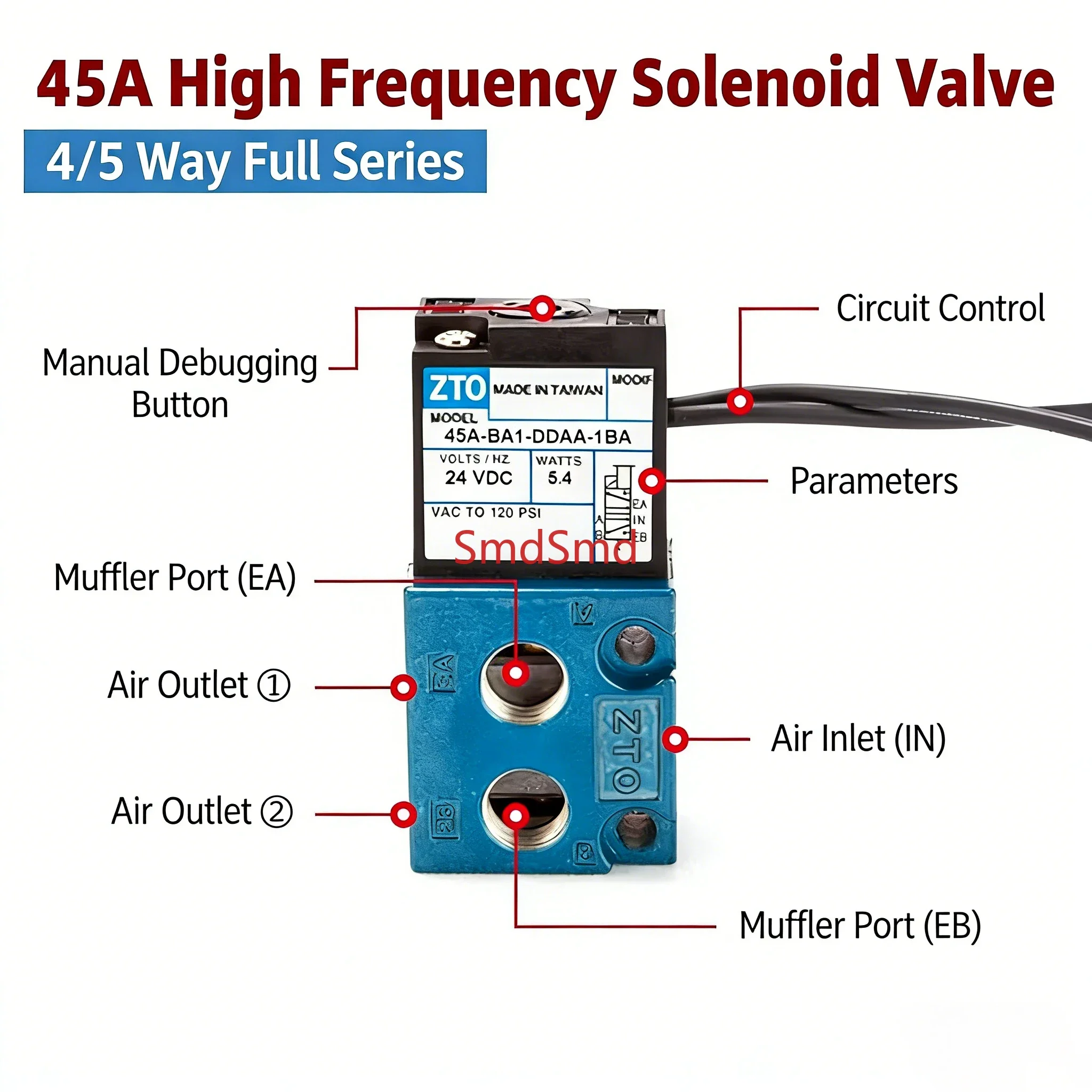 Marking Dispensing Machine Valve 45A-AA1-DDAA-1BA/DDFA/DDBA/DDAA 45A 4 Way 5 Way High Frequency Solenoid Valve