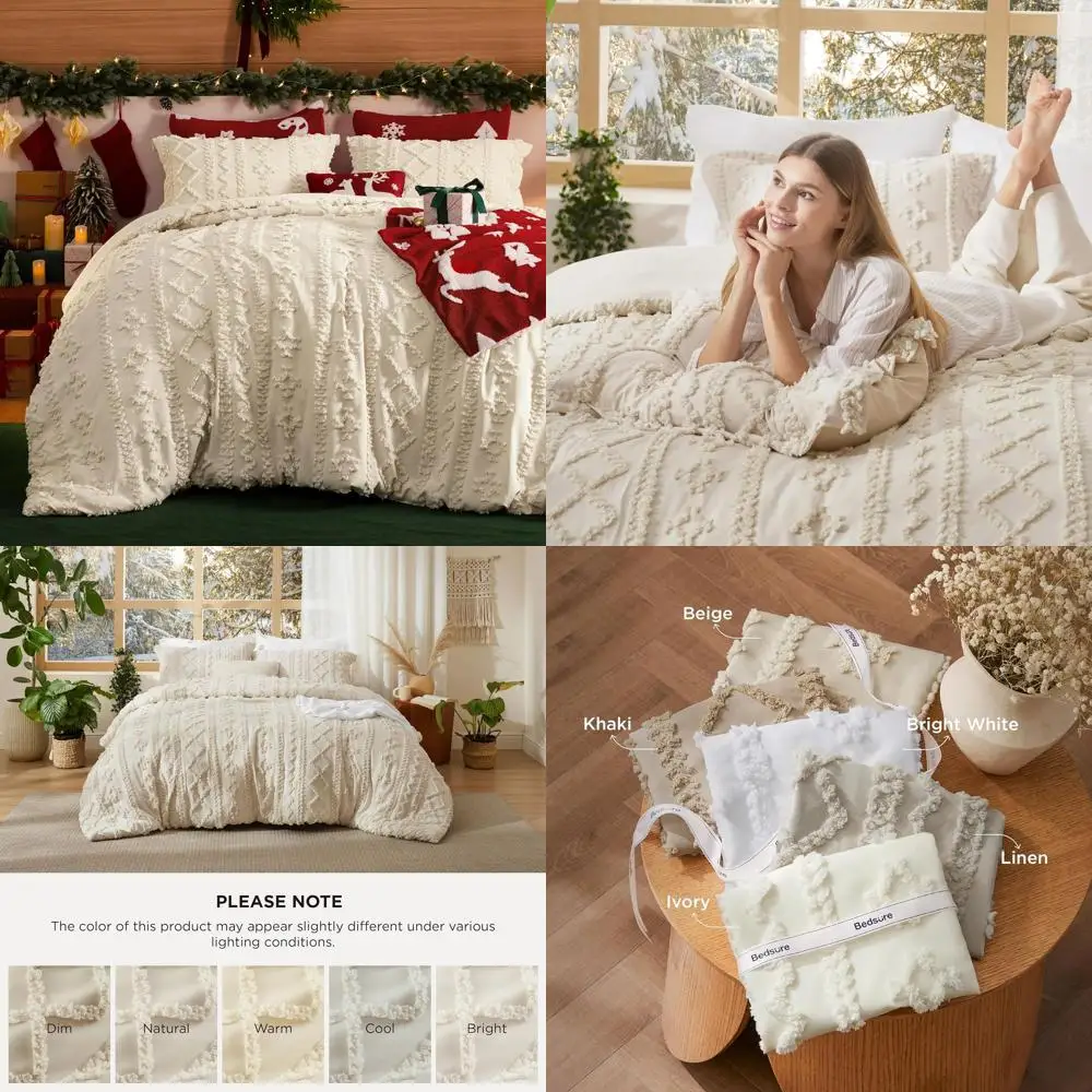 

Комплект одеял King Size Boho - бежевое постельное белье в стиле шебби-шик с вышивкой для фермерского дома, комплект из 3 предметов из мягкого жаккарда, идеальный подарок для женщин