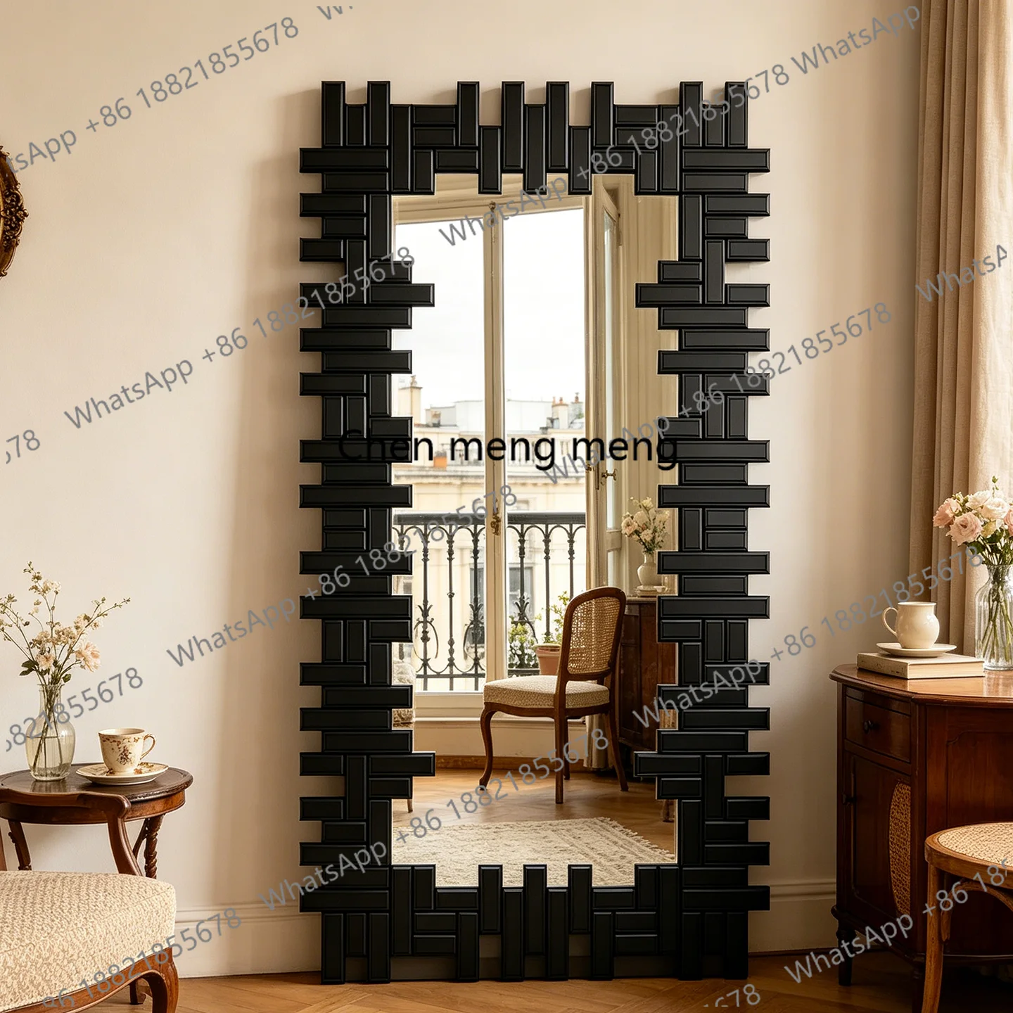 French retro sofa background wall wall decorative mirror European high-end full-body mirror villa luxury