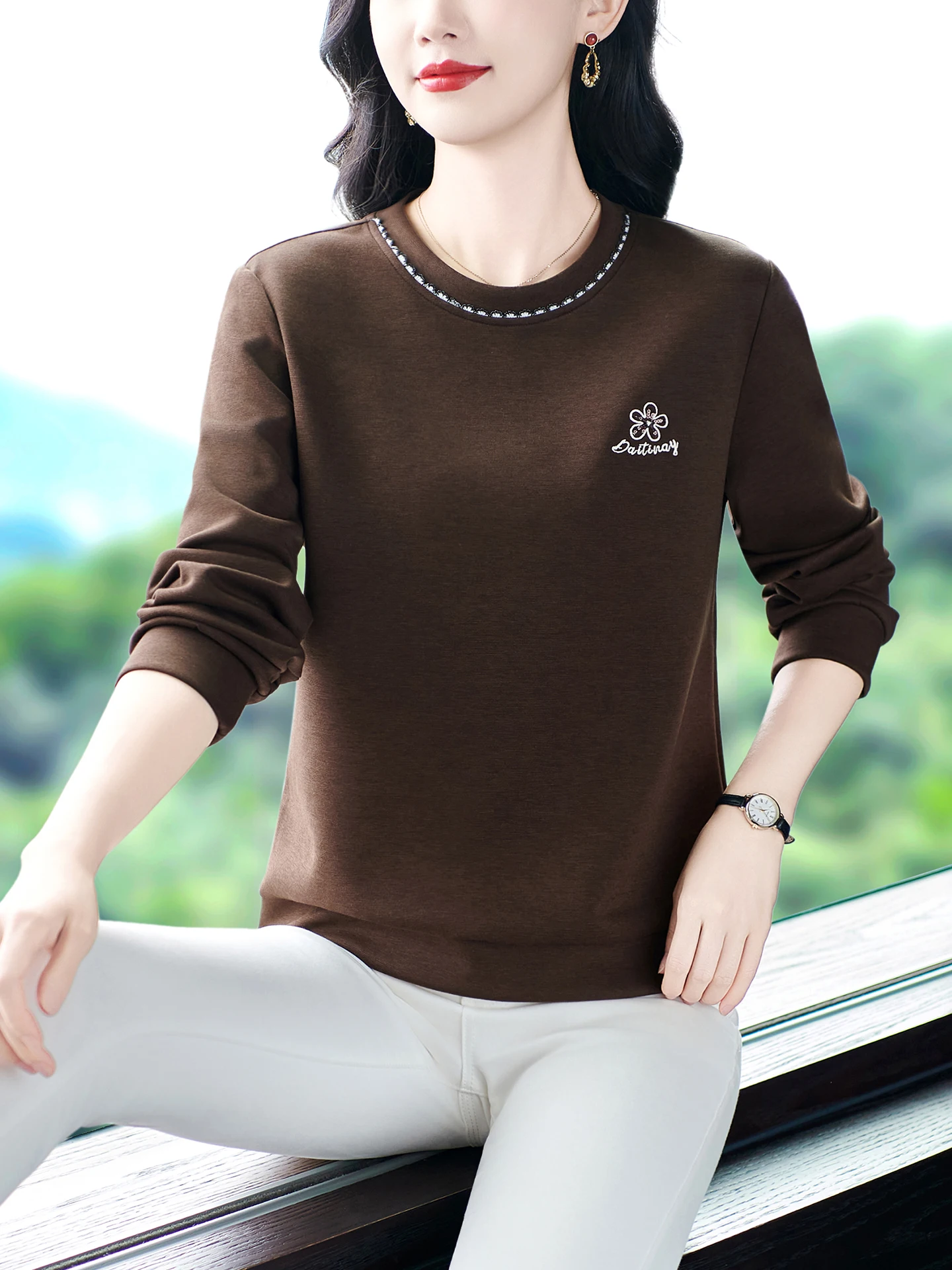 

Loose Fit round Ne Sweatirt Women's Spring Autumn New Faion Cotton Embroidered Long Sve T-irt Comfortable oulder...
