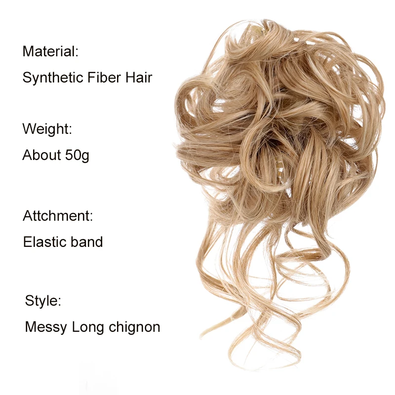 MANWEI Synthetic Chignon Messy Curly Claw Hair Bun Scrunchy Fake False Hair Band Tail for Women Hairpieces Blonde