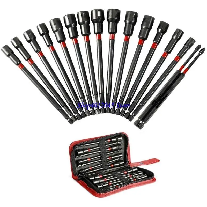 

L69A 16Pcs Set of Nut Driver Impact Drills Bit Metric Long Nut Driver