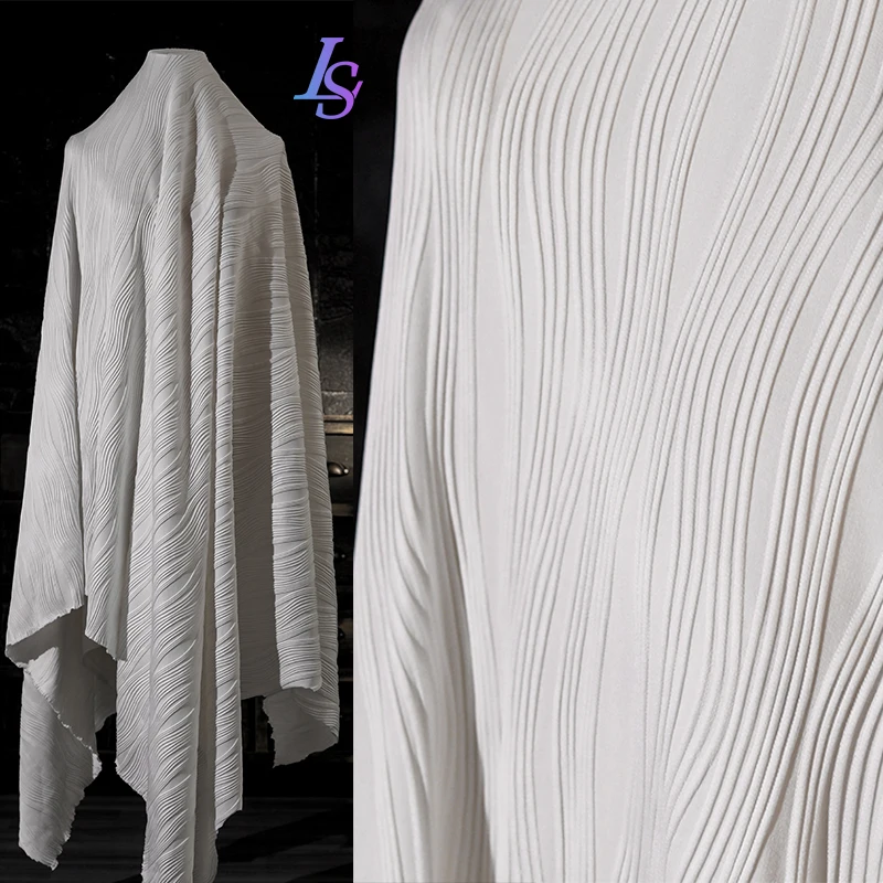 Wave White Striped Textured Jacquard Fabric Elastic Creative Clothing Spandex Polyester Material Cloth Per Meters for Sewing Diy