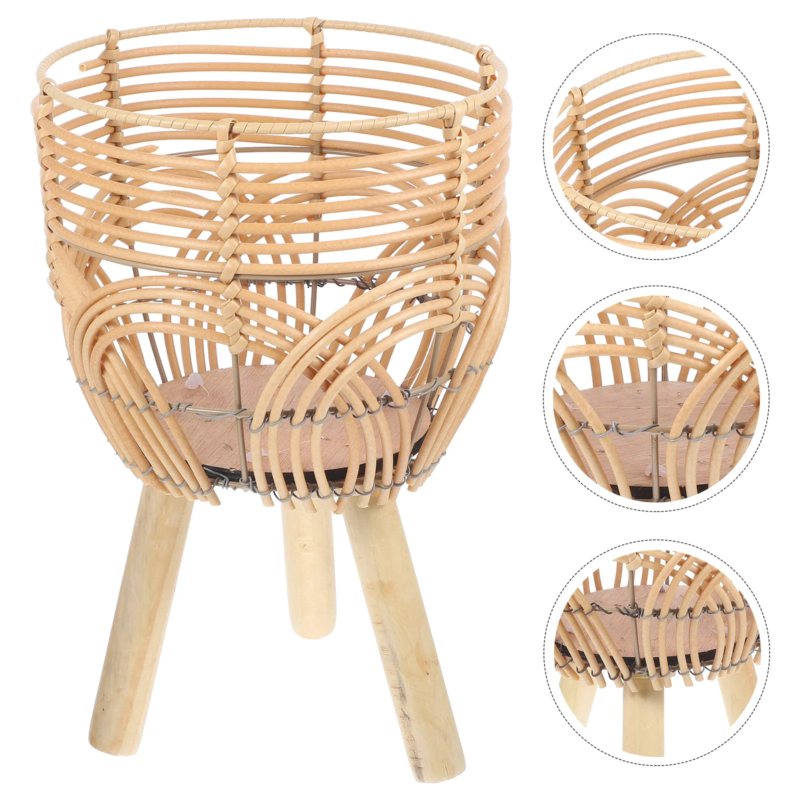 竹製植物鉢ラック-スタンド脚付き-頑丈な素朴なフラワーポットホルダー-屋内屋外-ホームオフィス-パティオ-バルコニー用