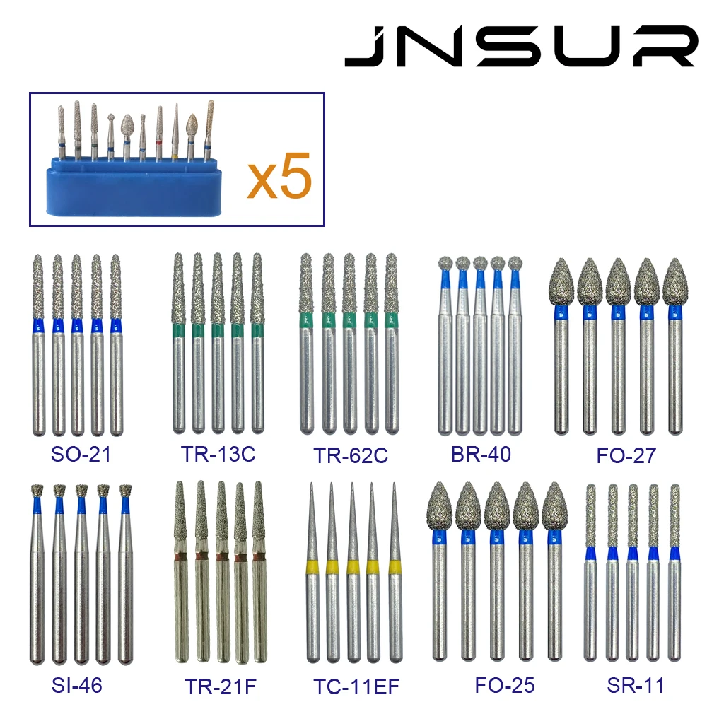 JNSUR 50pcs/pack Diamond Dental Burs Drills 10 Different Models Dental  Materials Clinic Supply Dentists Lab Dental Strawberries