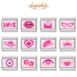 Hapiship 2025 New Women Romantic Pink Valentine's Day Italian Charm Fit 9mm Stainless Steel Bracelet Drop Shipping Jewelry TZ064