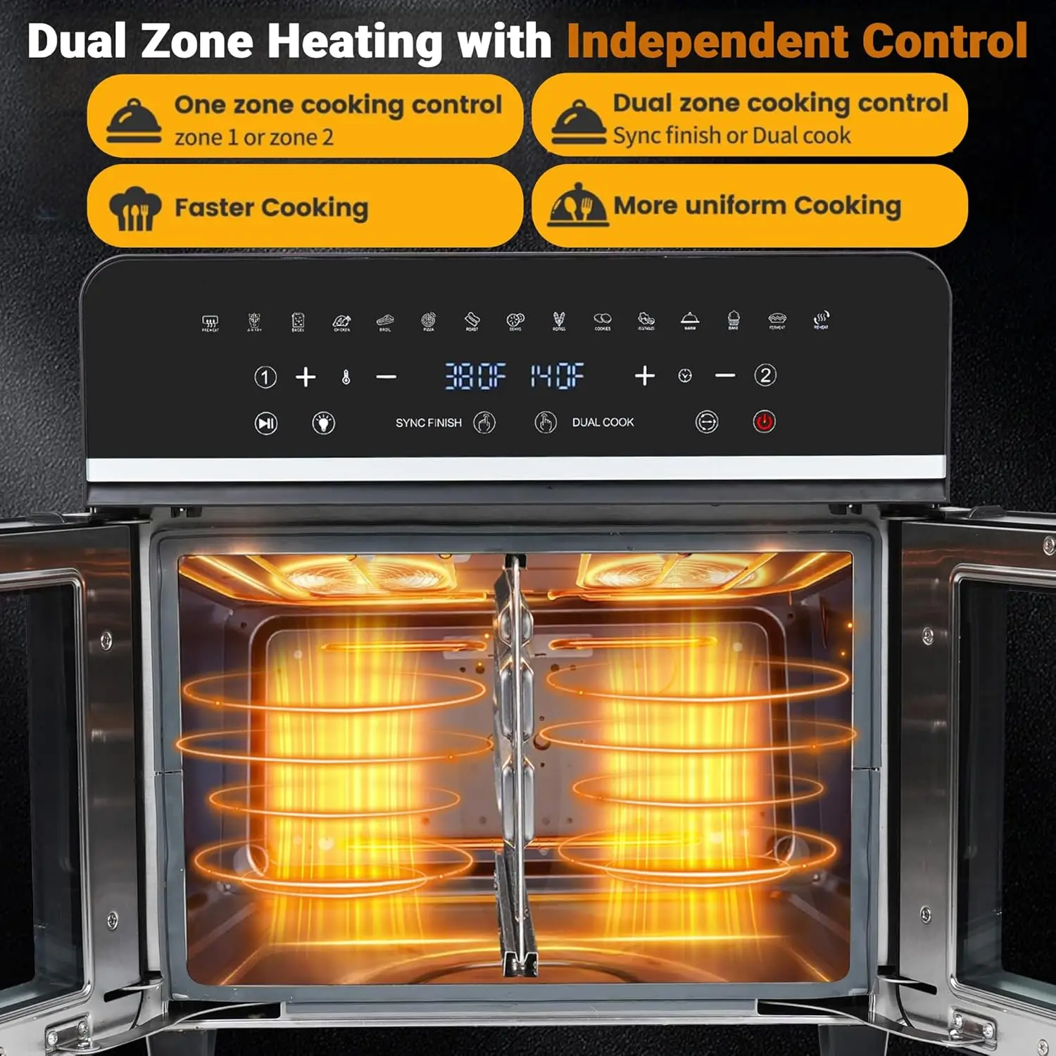 24Qt Large Air Fryer Toaster Oven - 15 Functions, Dual Zone Control, Stainless Steel, 13 Accessories & Cookbook