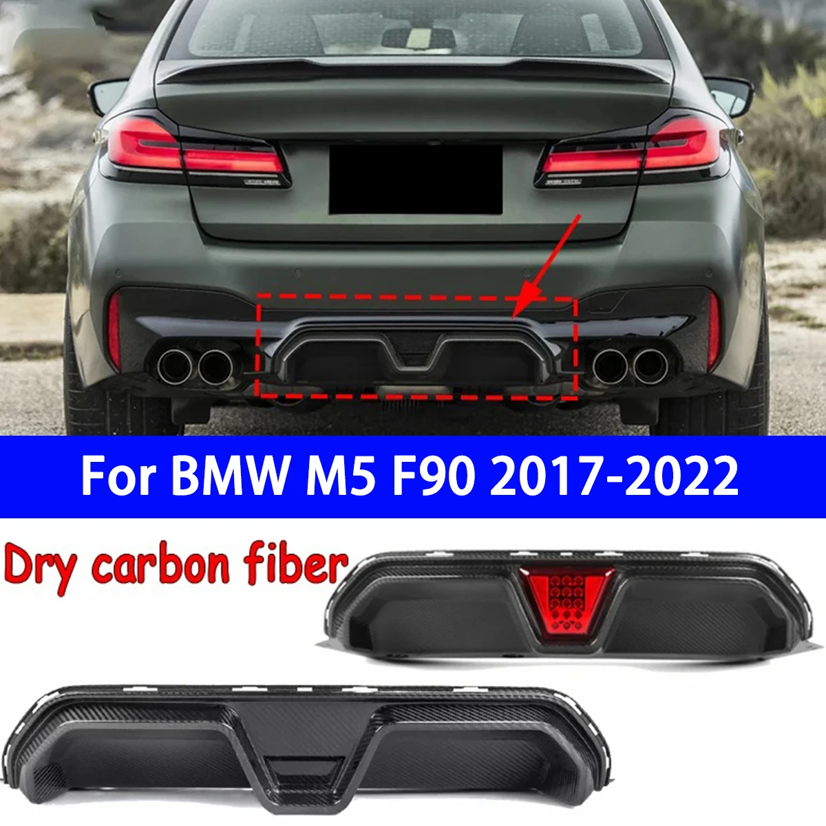 Suitable for BMW M5 F90 2017-2022 CS Style Pure Dry Carbon Fiber Rear Lip Car Rear Bumper Diffuser Rear Spoiler Splitter